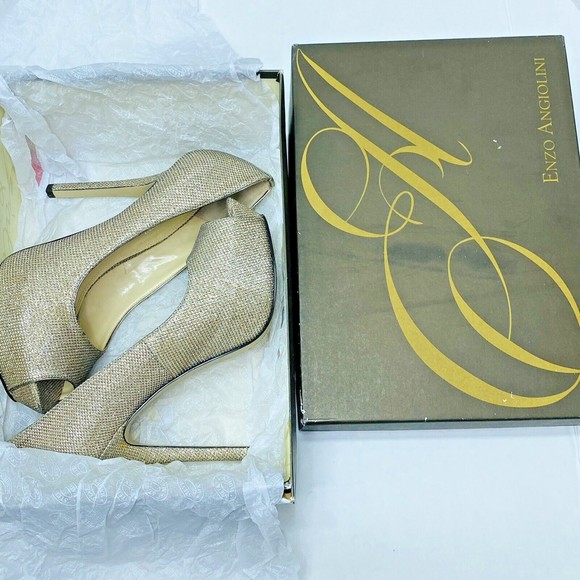 ENZO ANGIOLINI  Womens Size 8.5 M Gold Mesh Fabric Open Toe Stiletto Platform - Picture 7 of 9